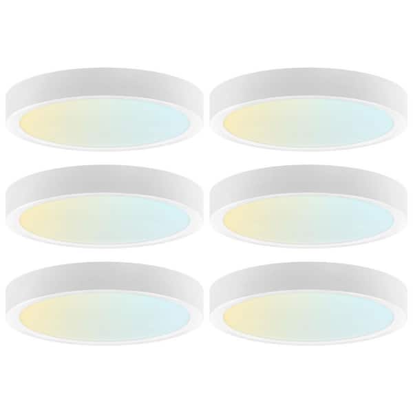 White Outdoor Integrated LED 5 in. Flush Mount Ceiling Light, 5CCT, 820LM, CRI90, 10W, Dimmable, UL Listed 6 Pack