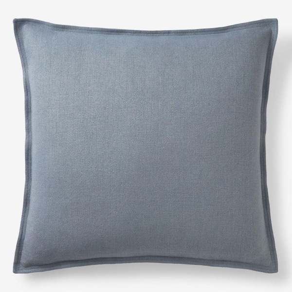 Legends Hotel Slate Blue Linen 24 in. X  24 in. Throw Pillow Cover