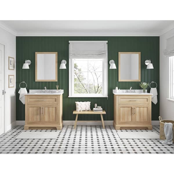 Home Decorators Collection Doveton 36 in. Single Sink Freestanding Weathered Tan Bath Vanity with White Engineered Marble Top (Fully Assembled)