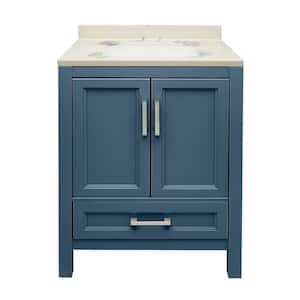 Salerno 25 in. W x 19 in. D x 36 in. H Bath Vanity in Navy Blue with Cultured Marble Vanity Top in Carrara White