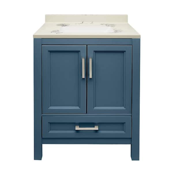 Amluxx Salerno 25 in. W x 19 in. D x 36 in. H Bath Vanity in Navy Blue with Cultured Marble Vanity Top in Carrara White