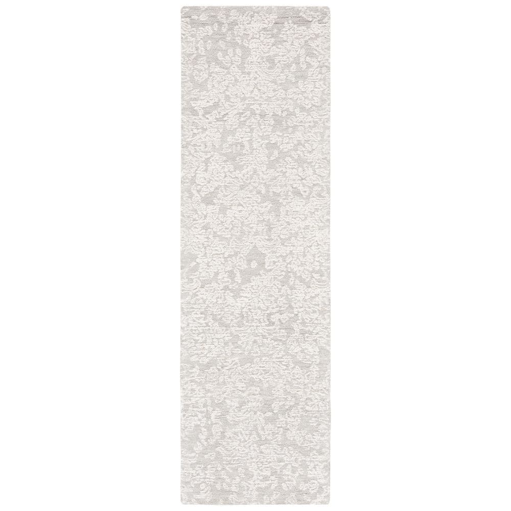 Light Gray Floral Hand-Tufted Wool Runner Rug