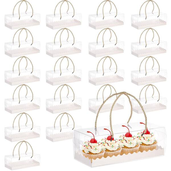 20-Piece Clear Rectangular Cake Carrier Set with Handles, White Finish, Bakery Roll Cake Box Carrier Set