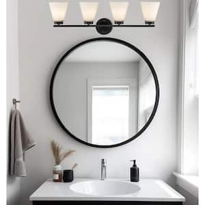 Fifer 31.75 in. 4-Light Black Bathroom Vanity Light Fixture with Frosted Glass Shades