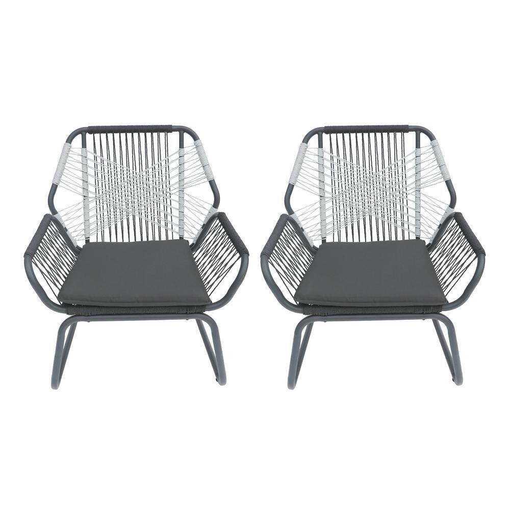 Gray Woven Rope Wicker Outdoor Chaise Lounge Set of 2