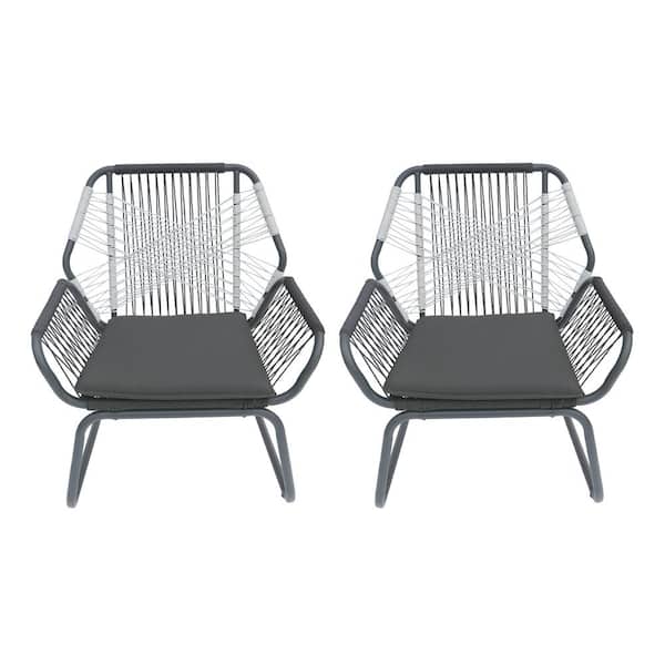 Unbranded Gray Woven Rope Wicker Outdoor Chaise Lounge Set of 2