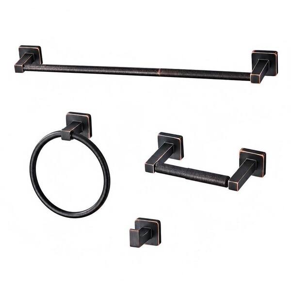 4-Piece 23.6 in. Stainless Steel Bathroom Hardware Set Robe Towel Hooks Toilet Paper Holder in Oil Rubbed Bronze