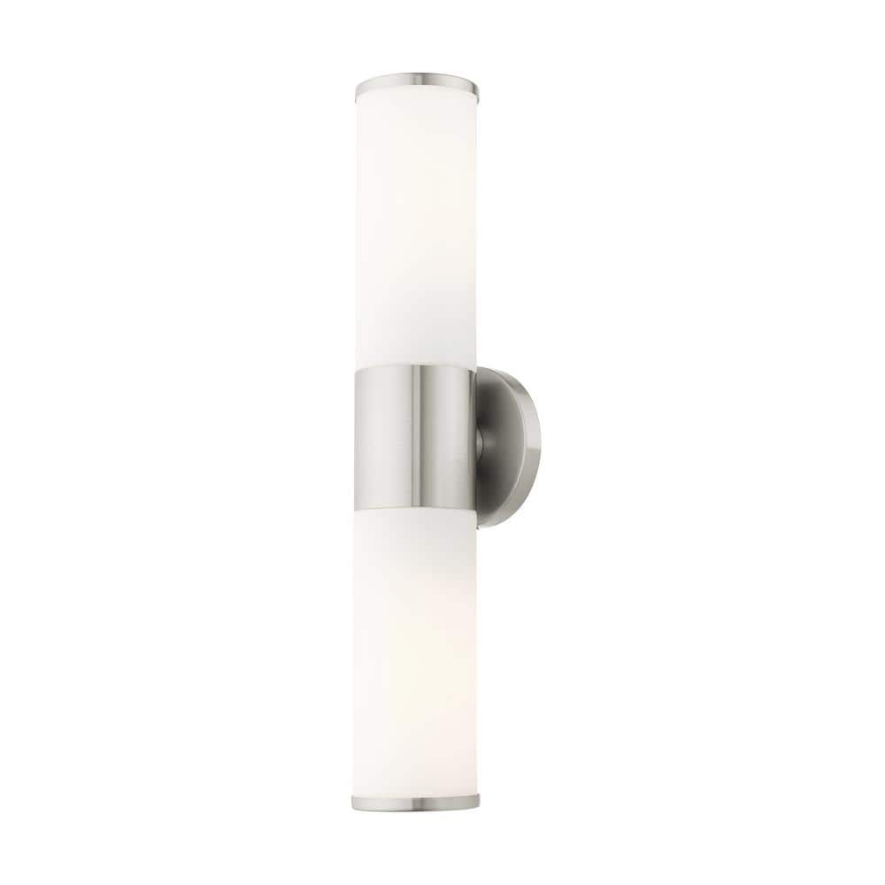 Brushed Nickel 2-Light Vanity with Satin Opal Glass Shades