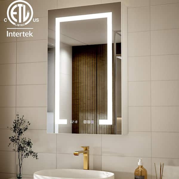 Lonni 20 in. W x 32 in. H Rectangular Silver Aluminum Recessed/Surface Mount Right Dimmable Medicine Cabinet with Mirror