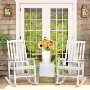 Orson White Acacia Wood Classic Adirondack Weather-Resistant Outdoor Porch Rocker Outdoor Rocking Chair (Set of 2)