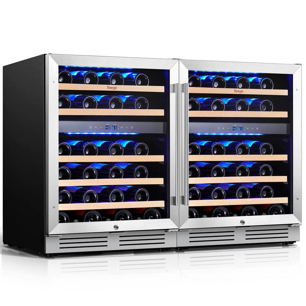 48 in. Quad Zone Built-in /Freestanding Cellar Cooling 104-Bottle Wine Cooler Side-by-Side Fridge in Stainless Steel price history on PriceWatchPro