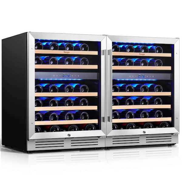 48 in. Quad Zone Built-in /Freestanding Cellar Cooling 104-Bottle Wine Cooler Side-by-Side Fridge in Stainless Steel
