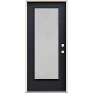 36 in. x 80 in. Left-Hand/Inswing Full Lite Micro-Granite Frosted Glass Black Steel Prehung Front Door