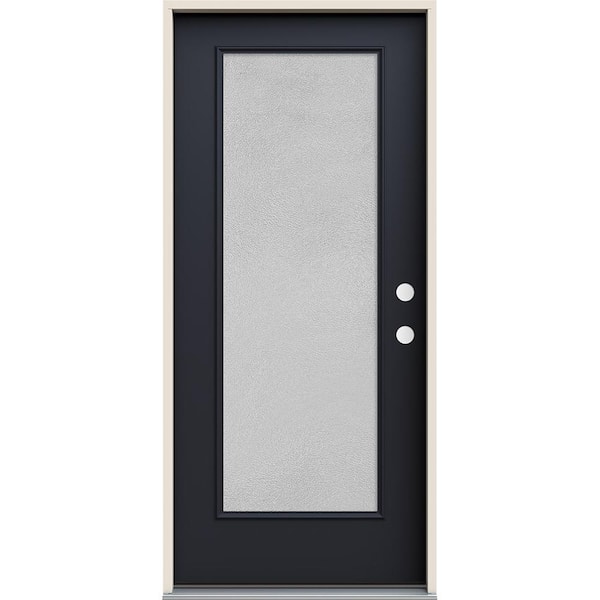 JELD-WEN 36 in. x 80 in. Left-Hand/Inswing Full Lite Micro-Granite Frosted Glass Black Steel Prehung Front Door