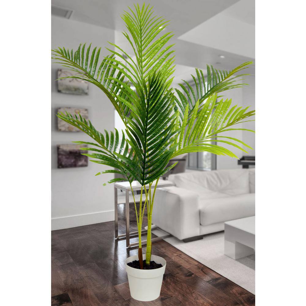 47" Green Silk Palm Floor Plant in White Plastic Pot