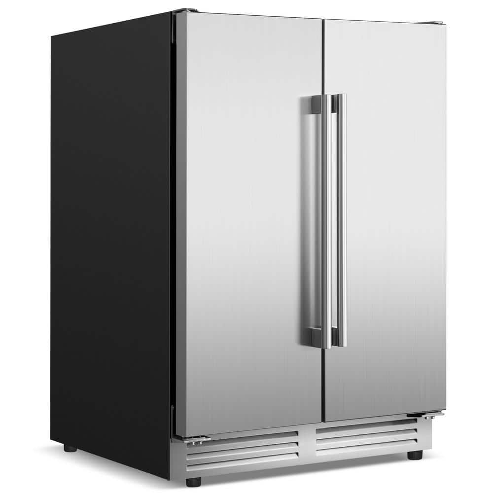 Tittla 24" Silver Beverage Refrigerator with French Doors 150-Can Capacity, Built-in or Freestanding Beer and Drink Cooler