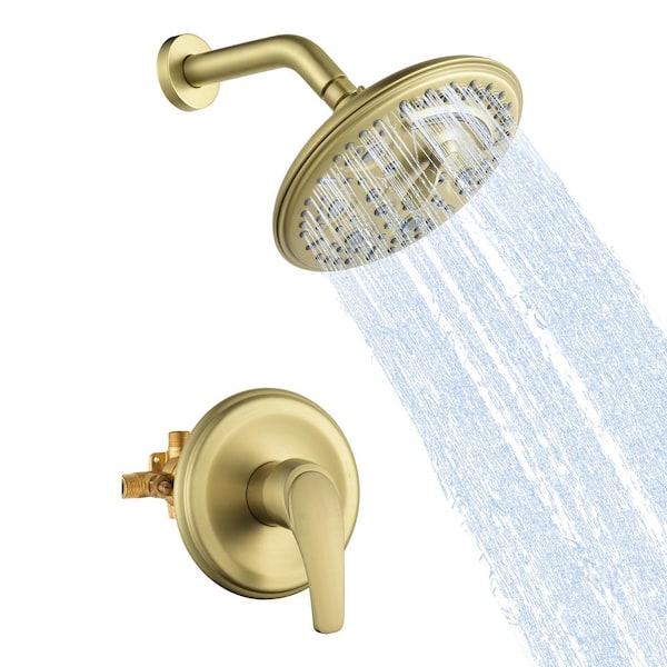 Heemli Relaxing Single Handle 6-Spray Shower Faucet 1.75 GPM with 8 in. Adjustable Heads in Gold (Valve Included)