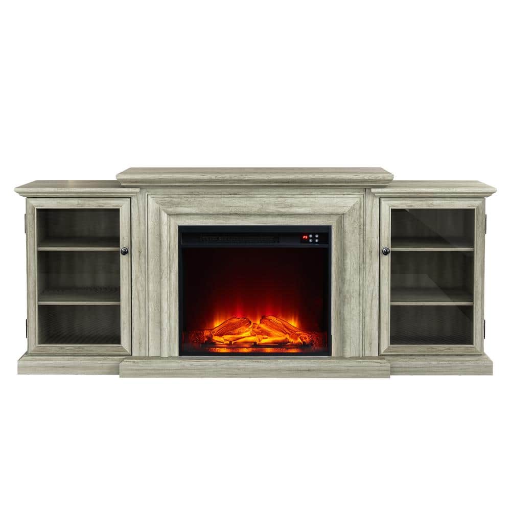FESTIVO 71 in. Vintage Wooden TV Stand with Electric Fireplace in Light