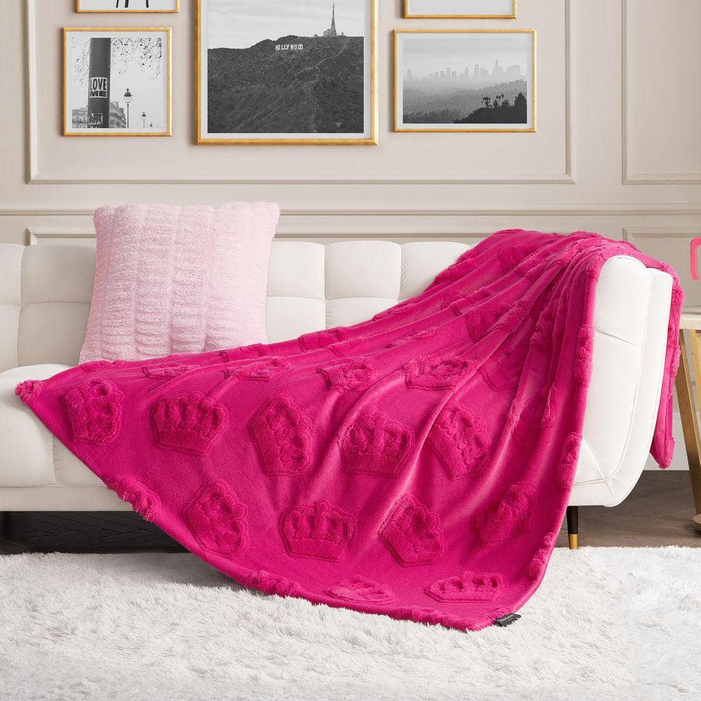 JUICY COUTURE Tossed Crowns Hot Pink Crowns Plush Microfiber Throw