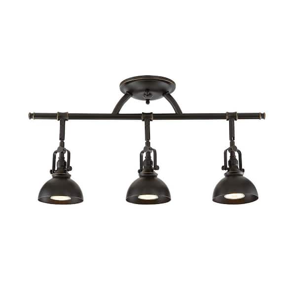 Kira Home Broadway 50-Watt 3-Light Bronze Industrial Track Light with Oil Rubbed Bronze Shade, No Bulb Included