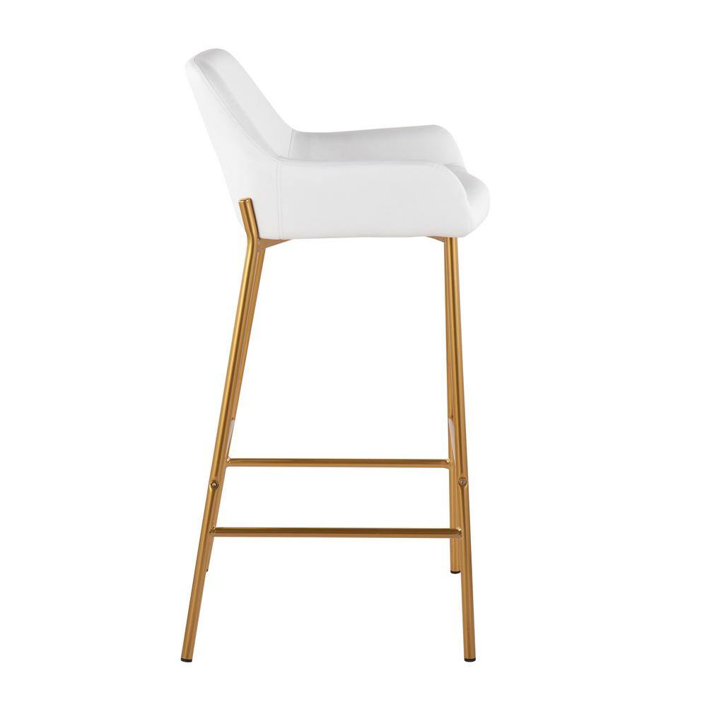 Contemporary Gold Metal and White Faux Leather Barstools, Set of 2