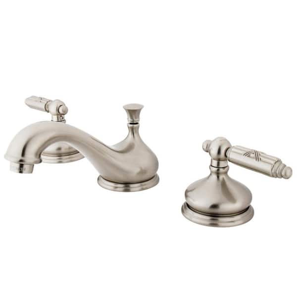 Kingston Brass Georgian 8 in. Widespread 2-Handle Bathroom Faucets with Brass Pop-Up iin Brushed Nickel