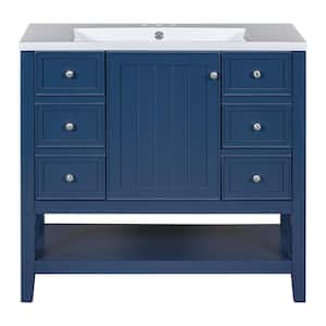 36 in. W x 18 in. D x 34 in. H Freestanding Single Bath Vanity in Blue with White Ceramic Top