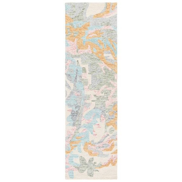 Jardin 2 ft. x 8 ft. Ivory/Pink Abstract Floral Marle Runner Rug