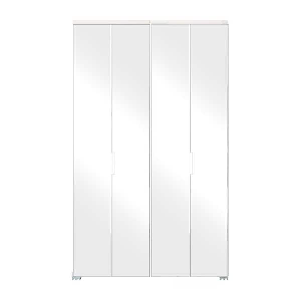 60 in. x 80 in. Full Lite Mirrored Glass, White, Hollow Core, MDF, Aluminum Frame, Bi-fold Door with All Hardware