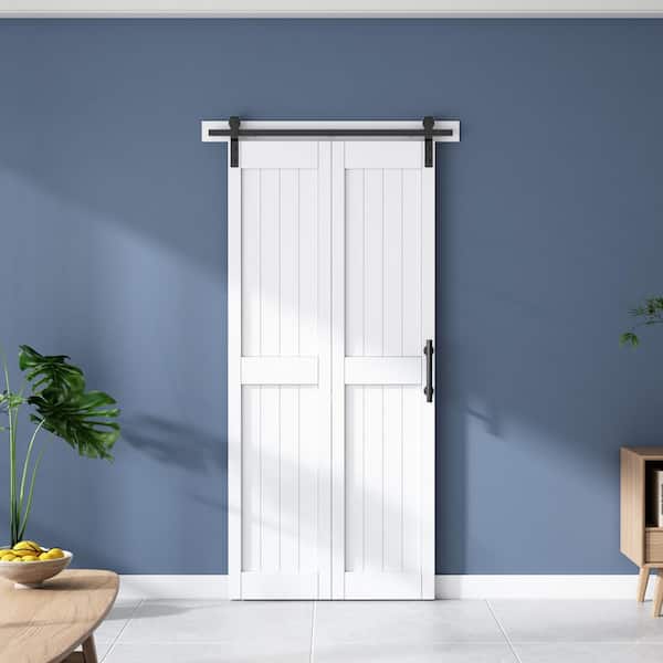 SANDING 36 in. x 84 in. Paneled White Primed H Shape MDF No