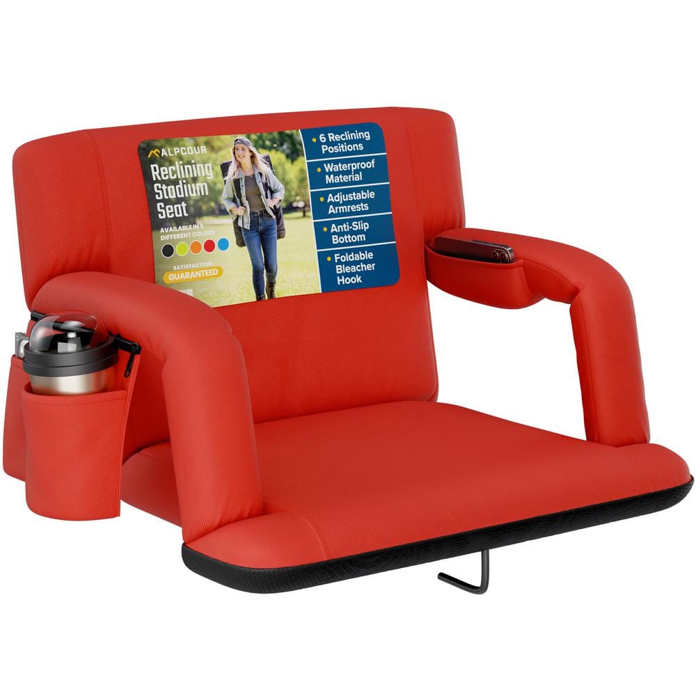 Alpcour Extra-Wide Red Polyester Reclining Stadium Seat with Armrests