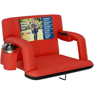 Reclining Stadium Seat - Wide Bleacher Chair w/Back Support, Cushion, Armrests and Side Pockets - 24 in. Wide - Red