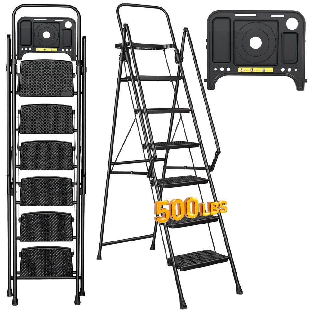 Appleton Step Ladder Silverpark 6.5 ft. Steel Lightweight Step Ladder (12 ft. Reach) Tray ...