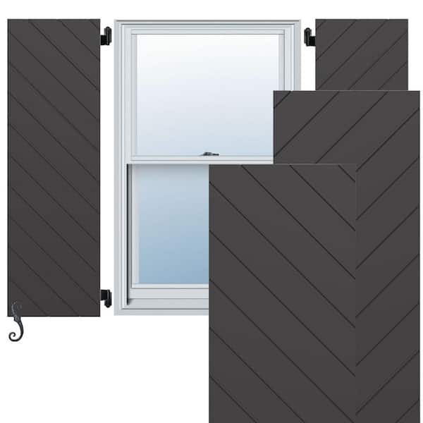 Ekena Millwork EnduraCore Diagonal Slat Modern Style 12-in W x 38-in H Raised Panel Composite Shutters Pair in Shadow Mountain