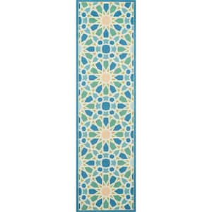 Sun N' Shade Porcelain 2 ft. x 8 ft. Geometric Transitional Indoor/Outdoor Kitchen Runner Area Rug