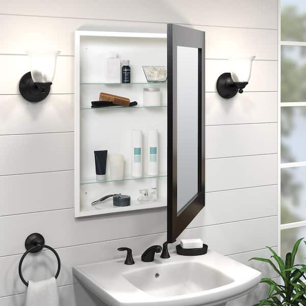 Zenna Home 24-5/8 in. W x 30-5/8 in. H Framed Black Recessed/Surface Mount Medicine Cabinet with Mirror