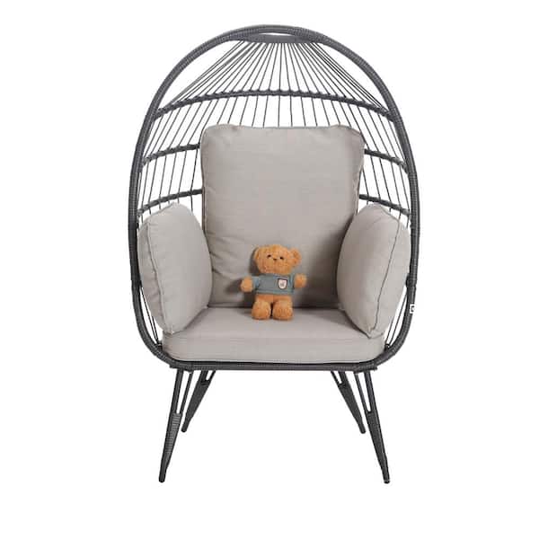 Unbranded Egg Chair Wicker Outdoor Indoor Oversized Large Lounger with Stand Cushion Egg Basket Chair for Patio, Balcony, Beige