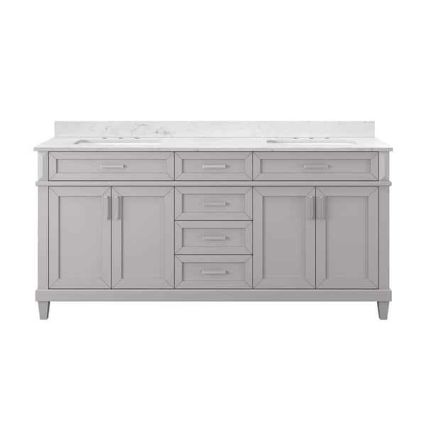 Talmore 72 in. Double Sink Sky Grey Bath Vanity with White Engineered Carrara Marble Top (Assembled)