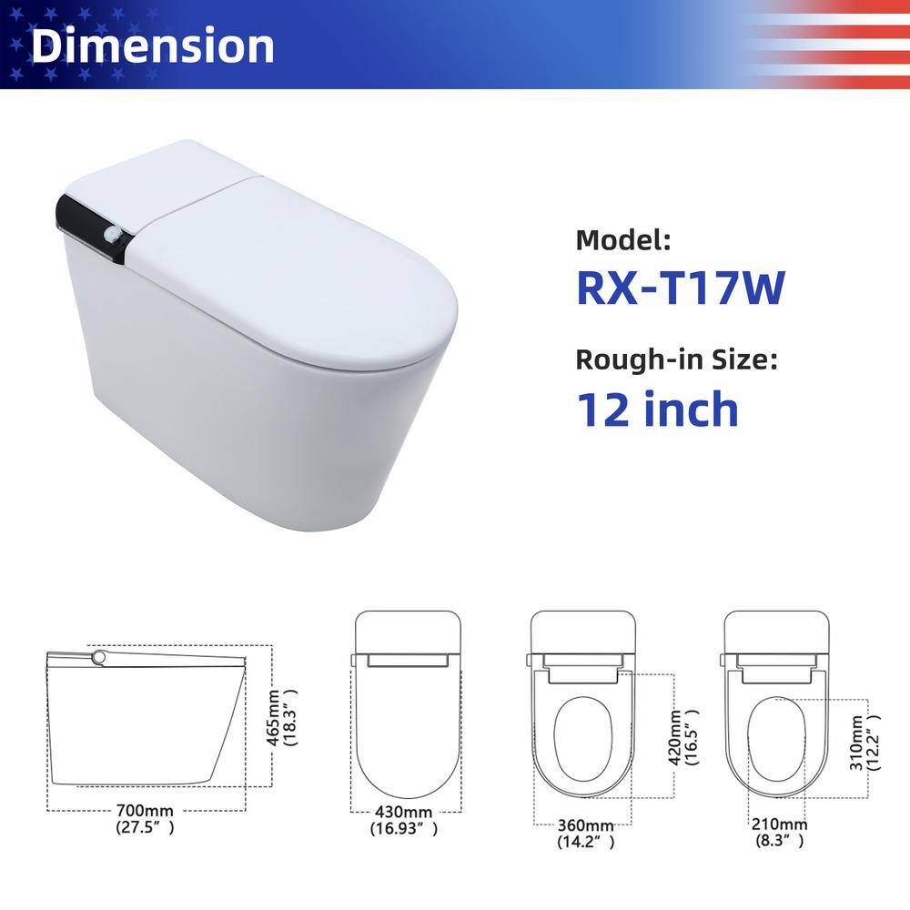 White Ceramic High Efficiency Elongated Bidet Toilet with Heated Seat