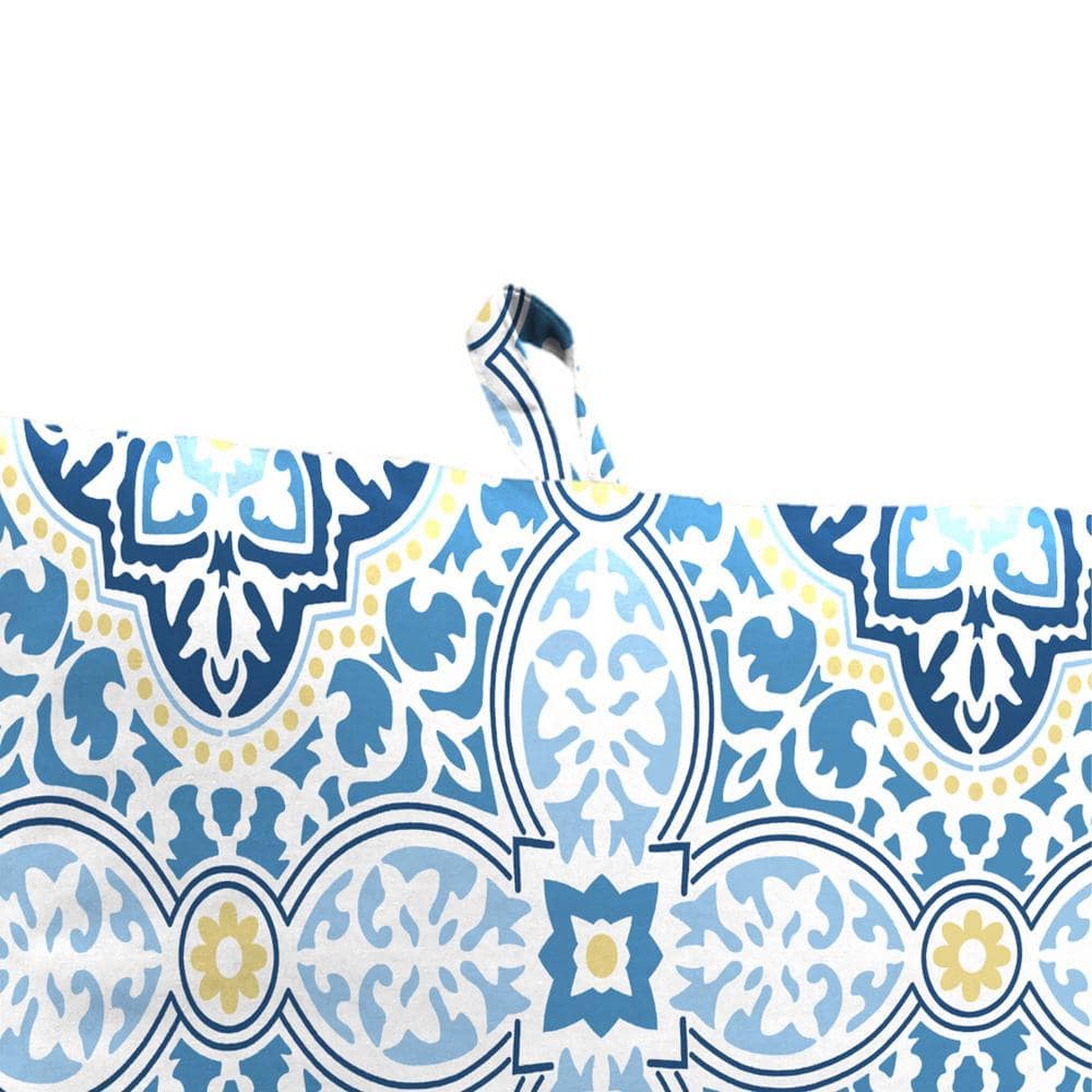 Sky Blue and White Polyester Outdoor Chair Cushion with Ties