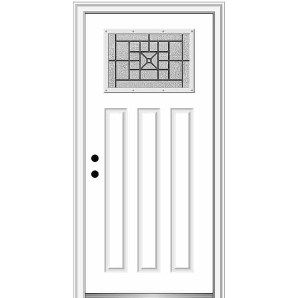 MMI DOOR 36 in. x 80 in. Courtyard Right-Hand 1-Lite Decorative Craftsman Primed Fiberglass Prehung Front Door, 6-9/16 in. Frame