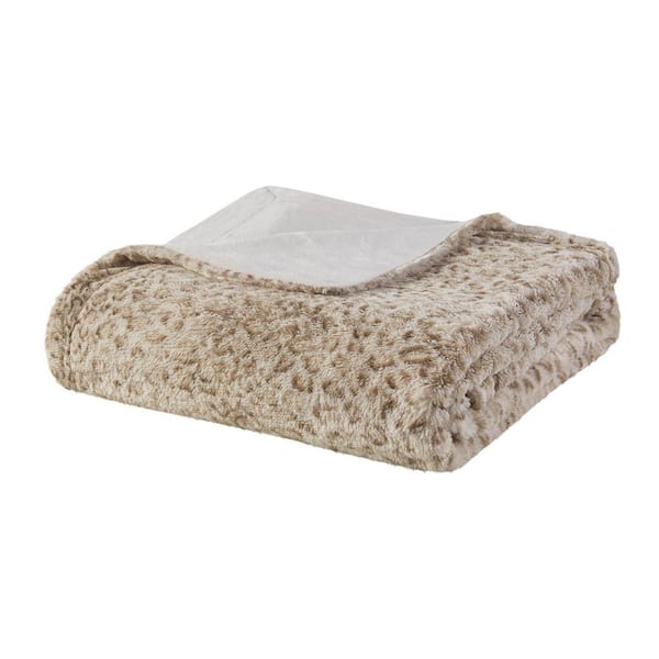 Vsmile 60 in. W x 70 in. H Faux Leopard Brown Polyester Oversized Faux Fur Throw Blanket, Machine washable