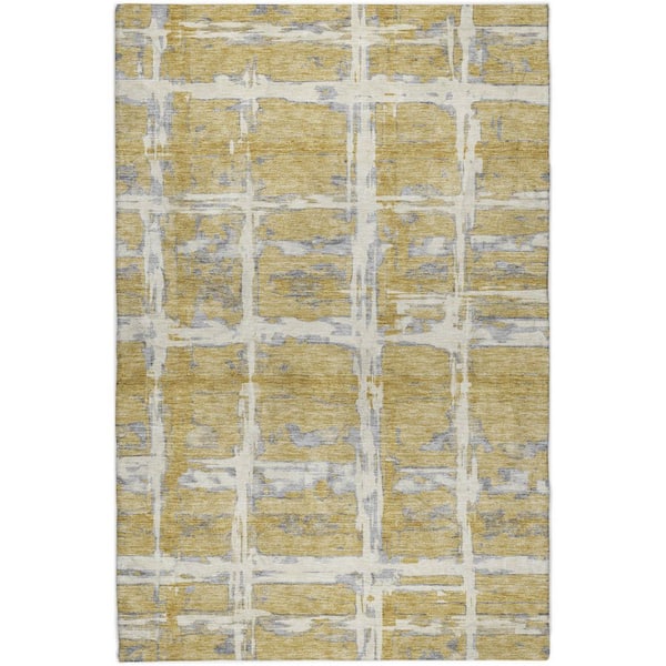 Dream Shag Premium Machine Washable Abstract ADS745 Gold 10 ft. x 14 ft. Area Rug
