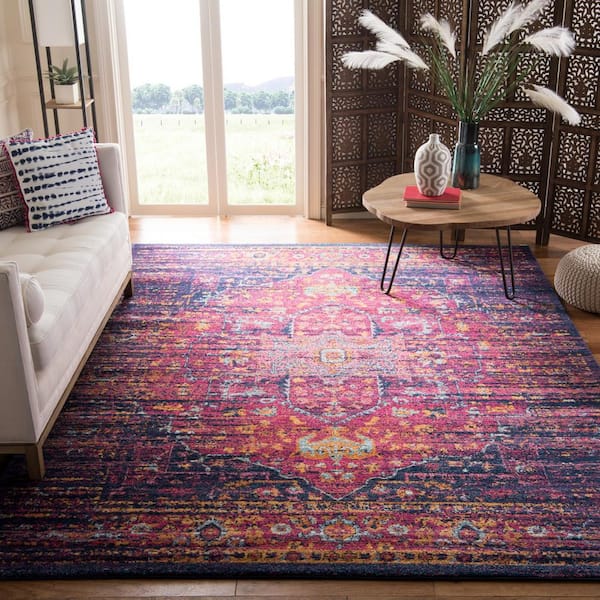 Evoke Blue/Fuchsia 8 ft. x 10 ft. Border Area Rug