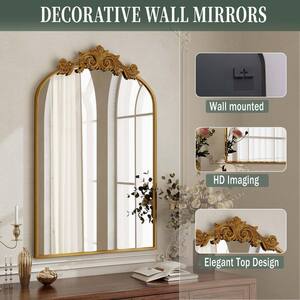 24 in. W x 38 in. H Arched Bronze Gold Aluminum Alloy Framed Decorative Wall Mirror