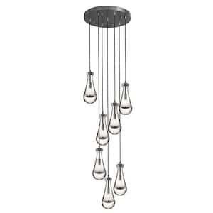 7-Lights Nickel Raindrop Chandelier, Modern Glass Pendant Light for Living Room, Kitchen Island, Bulb Included