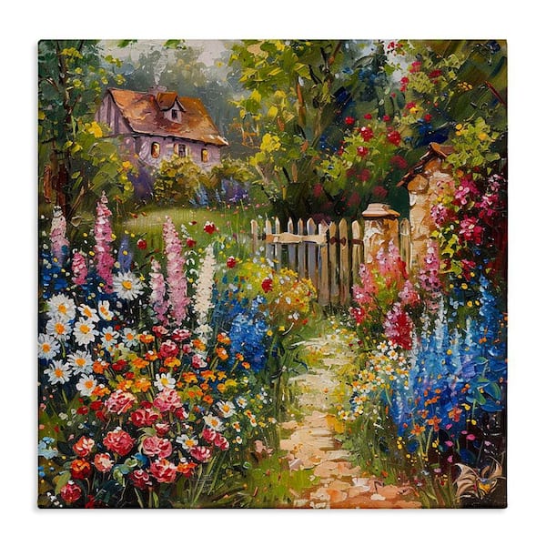 Blooming Spring Cottage by LSR Design Studio Unframed Nature Graphic Art Print 36 in. x 36 in.
