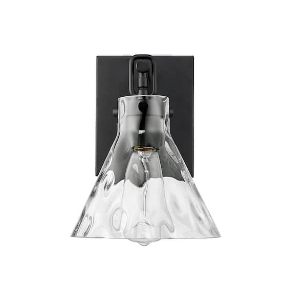 Barlon 7.125 in. 1-Light Matte Black Sconce Clear Water