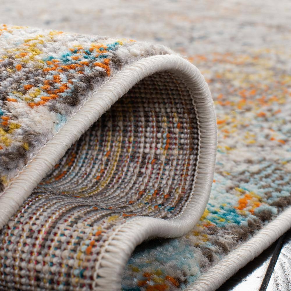 Elegant Gray and Gold 10' x 14' Synthetic Rectangular Area Rug
