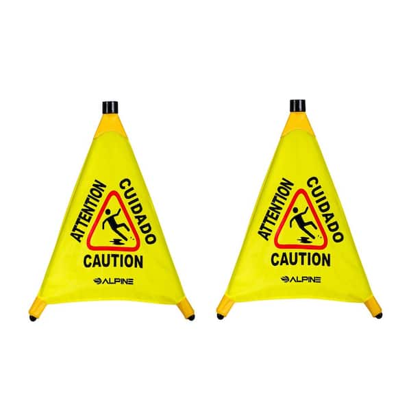 Alpine Industries 30 in. Yellow Multi-Lingual Pop-Up Wet Floor Sign (2-Pack)
